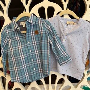 Caramel Blue and White Plaid Button Down Shirt